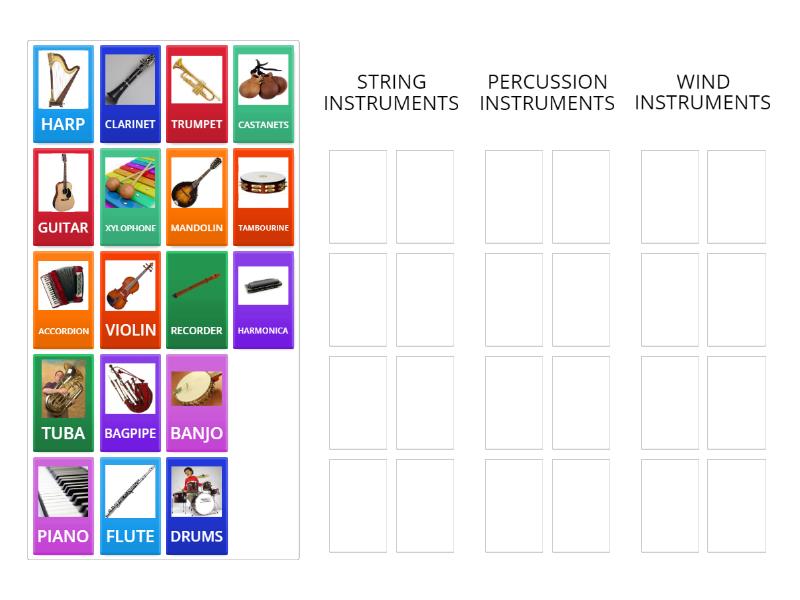 TYPES OF MUSICAL INSTRUMENTS 1 - Ordenar por grupo