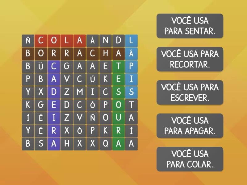 Objetos escolares - Wordsearch