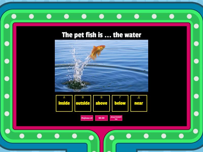 Prepositions. inside, outside, above, below, near - Game show de TV