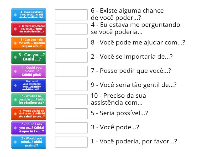 Common requests in English → Solicitações comuns em inglês - Match up