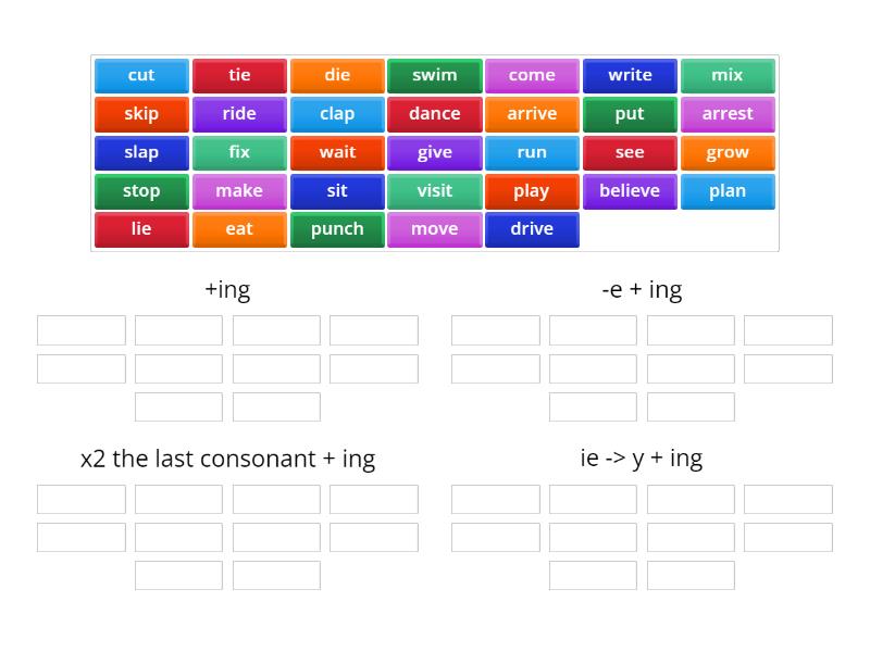 spelling rules for ing verbs - Group sort