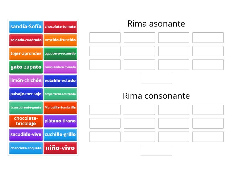 Rimas asonantes y consonantes - Ordenar por grupo