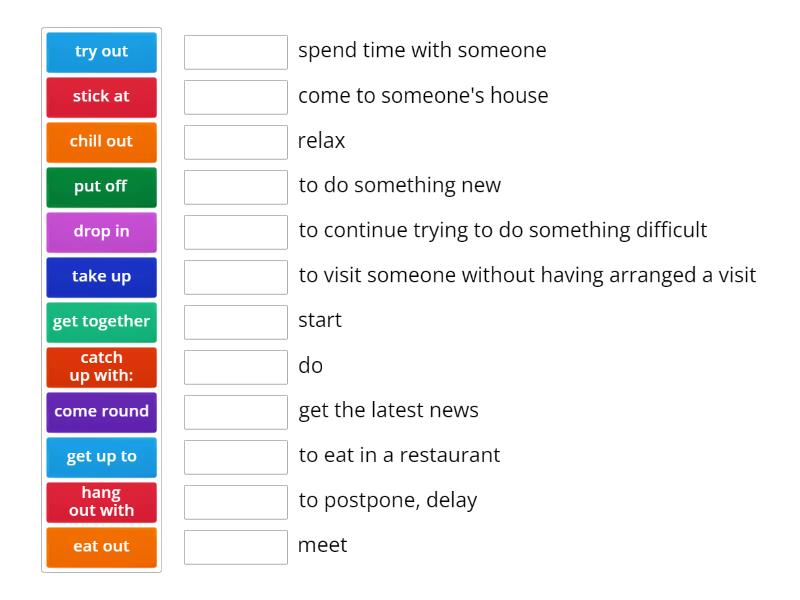 Phrasal verbs- Free time - Une las parejas
