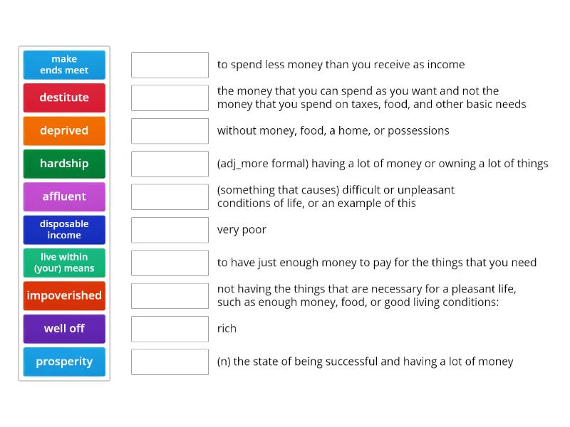 Wealth and Poverty Vocabulary Activity 2 - Match up