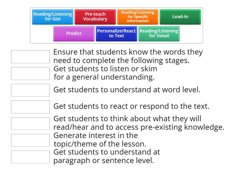 stages-of-a-reading-listening-lesson-and-their-aims-match-up
