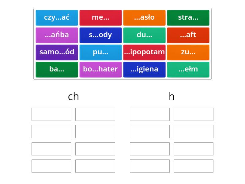 Sprawdzian Z Pisowni Wielką I Małą Literą Kl 4 zasady pisowni z ''h'' i ''ch'' - Posortuj