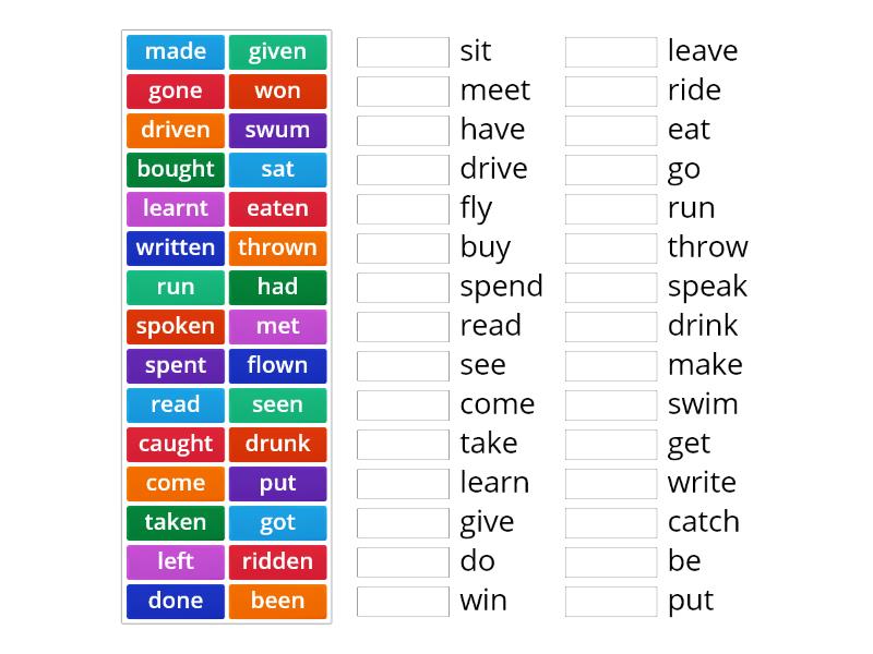 PAST PARTICIPLE VERBS - Match up