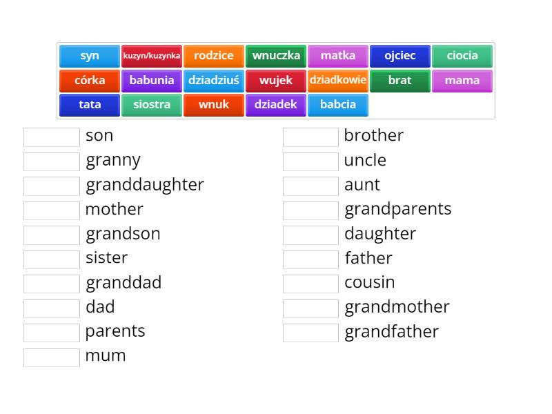 1. English class A1 Unit 1 Family - Match up