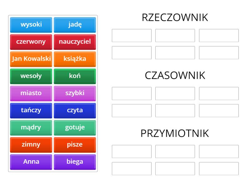 Rzeczownik Z Praymiotnikiem Sprawdzian Vi Rzeczownik,czasownik,przymiotnik - Posortuj