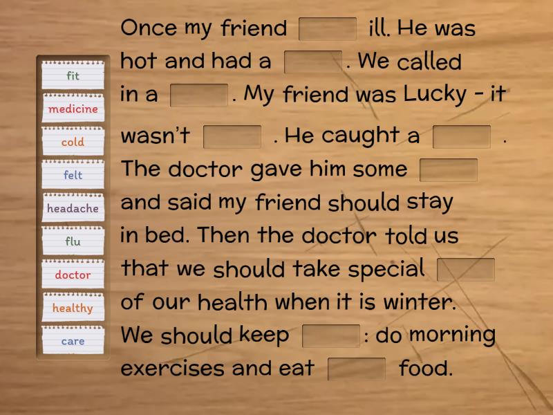 English with Smiling Sam 4 Unit 4 Health - Complete the sentence