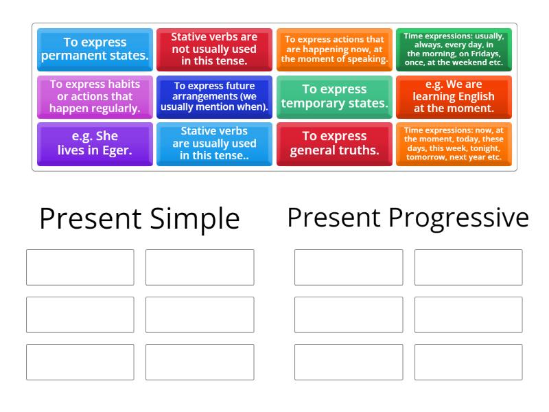 Present Simple vs. Present Progressive - Group sort