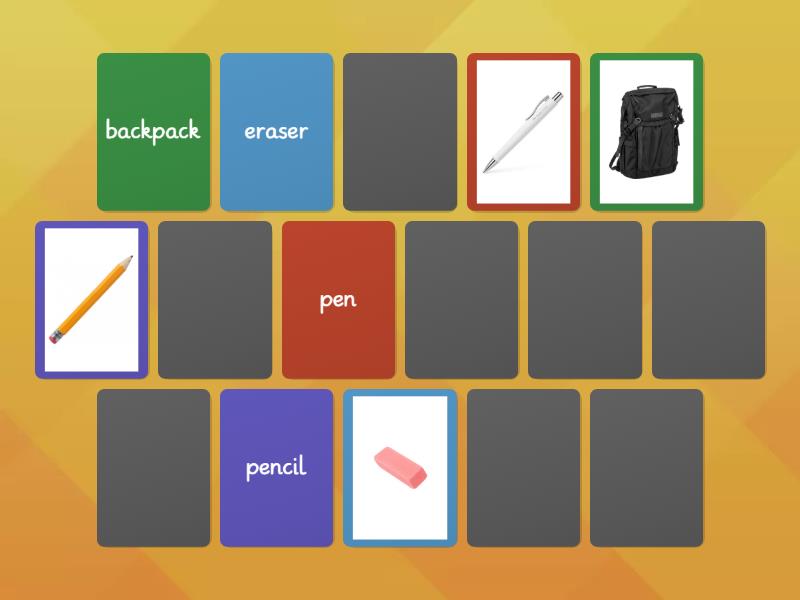 Memory game school supplies matching pairs