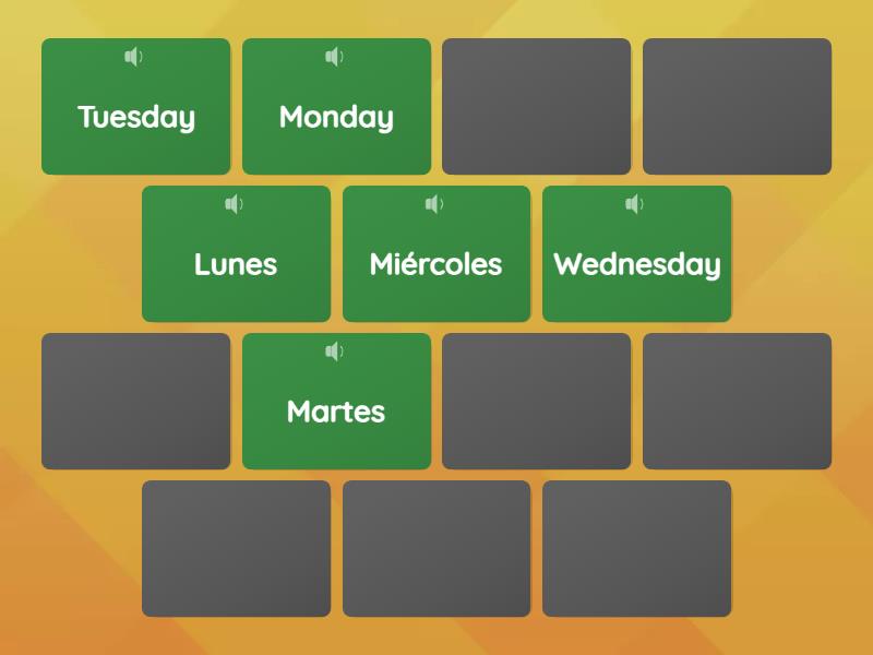 SHPC Los Días De La Semana. Days Of The Week. - Matching Pairs