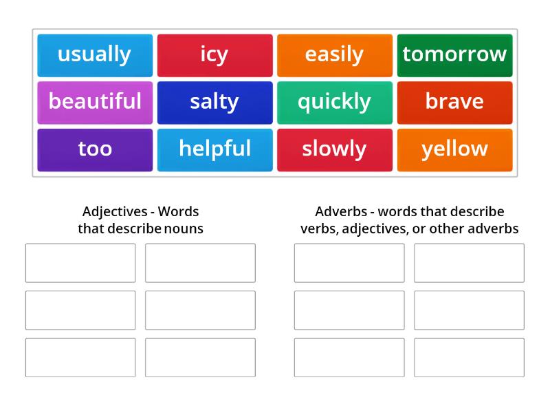 Adverb And Adjective Sort Group Sort