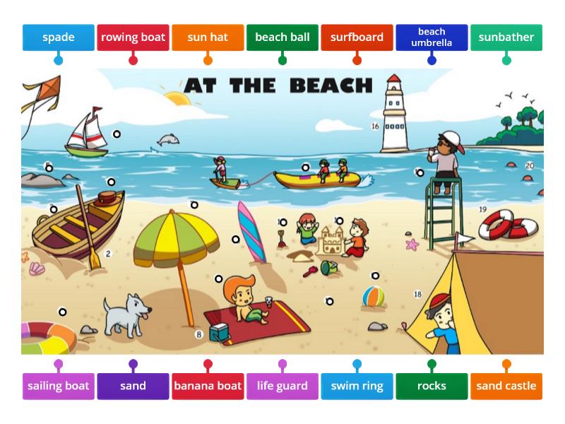 At the beach - vocab - Labelled diagram