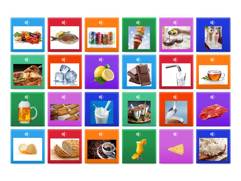 Food and Drinks, 24 mixed vocabulary words, A1-A2 Elementary - Flip tiles