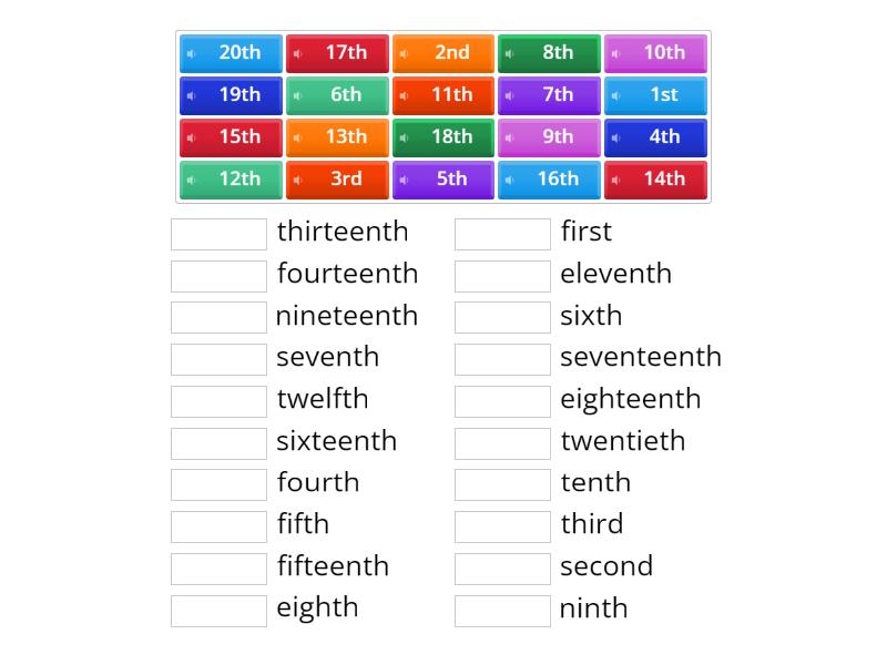 Ordinal numbers 1st-20th - Match up
