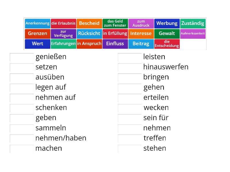 Nomen Verb Verbindungen Match Up 5239