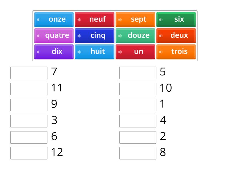 les nombres - Match up