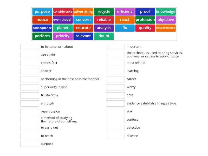 2023 - 10th grade first semester first quiz definitions - Match up