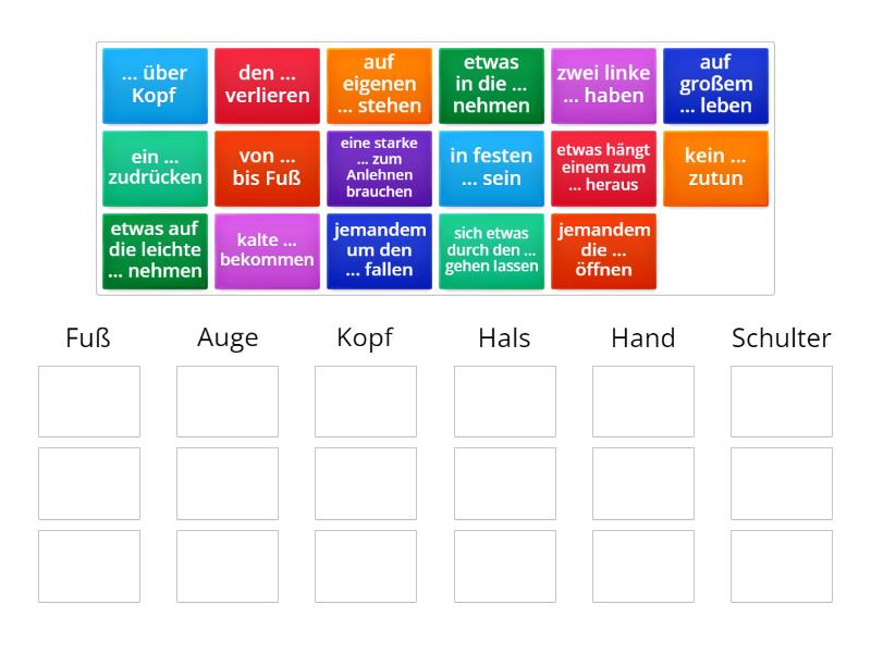 Sicher B2.1 Lektion 5 (Wortschatz Körperteile Teil II) - Group Sort