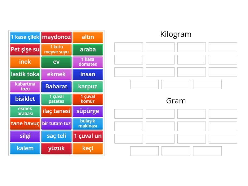 kilogram ve gram - Group sort