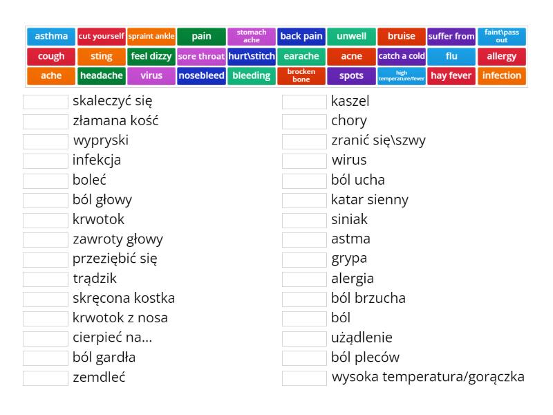 Sprawdzian Z Biologi Kl 8 Człowiek I środowisko Choroby klasa 8 cz.1 - Match up