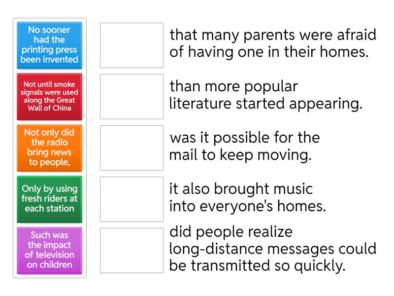 Inversion in Adverbial Phrases (PEP 08 Unit 4 Lesson 2) - Une las parejas