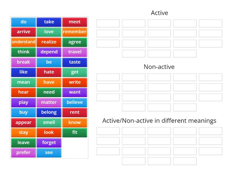 Active vs non-active verbs (grammar) - Group sort