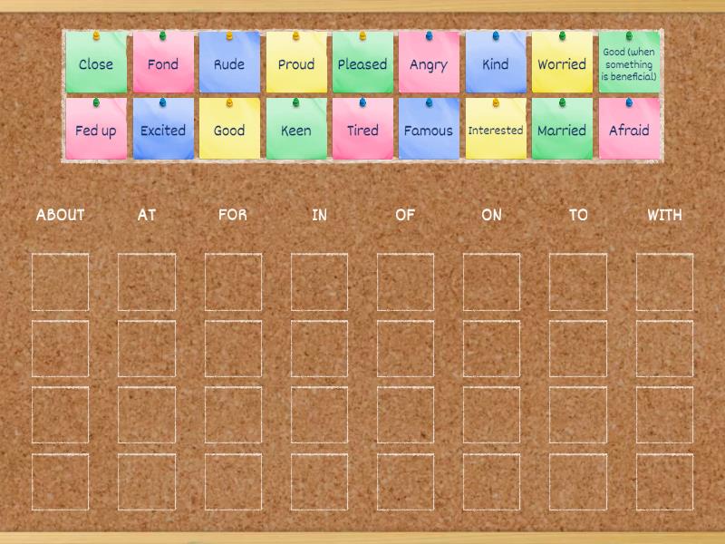 Prepositions after adjectives - Group sort