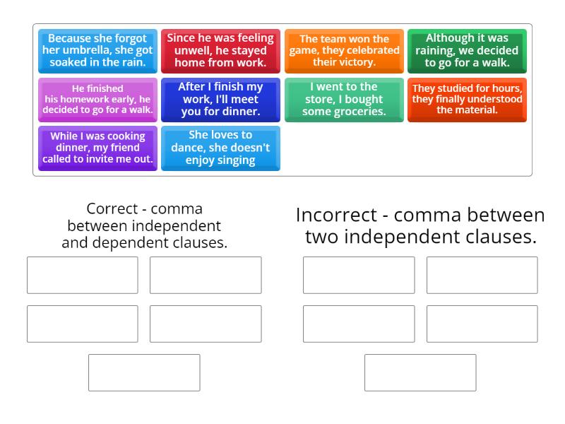 Commas - comma splice practice - Group sort