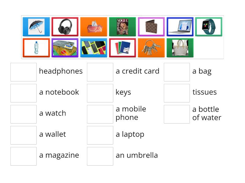 Vocabulary Everyday Items Match Up