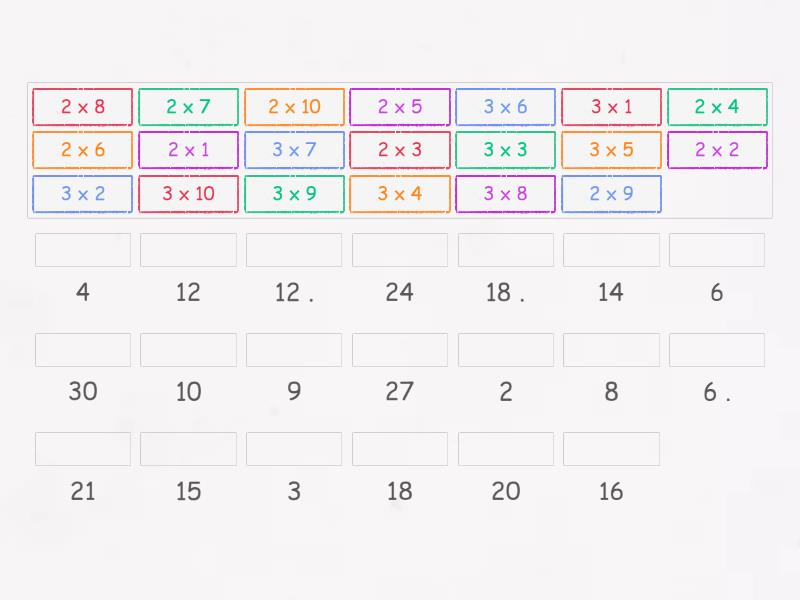 Sprawdzian Z Matematyki Klasa 2 Mnozenie Do 30 Mnozenie przez 2 i 3 w zakresie do 30 - Match up