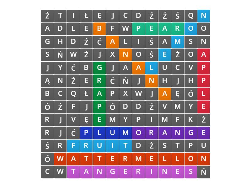 Sprawdzian Z Angielakiwgo Klasa 5 Owoce Warywa owoce po angielsku - Wordsearch