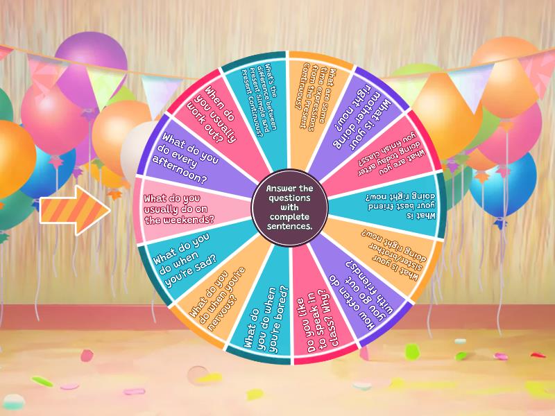 Speaking: Present Simple and Continuous - Spin the wheel