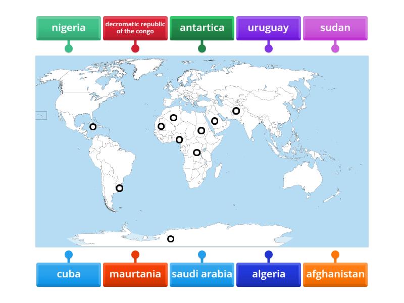 name the countries on the map (hard) - Labelled diagram