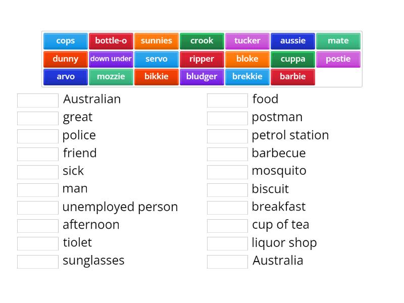 Aussie Slang Match up