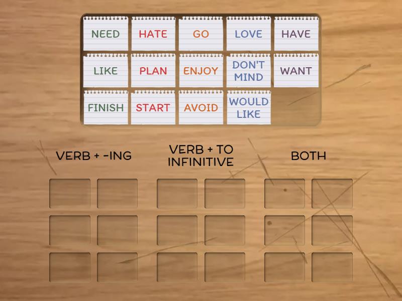 A1.5 - Verbs + ing or To infinitive - Ordenar por grupo