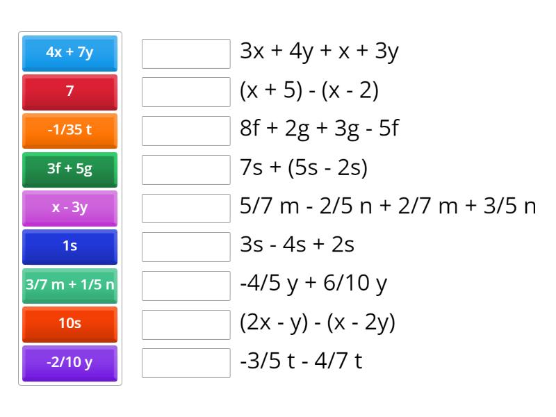 Bab 5 Ungkapan Algebra Ting 1 Match Up