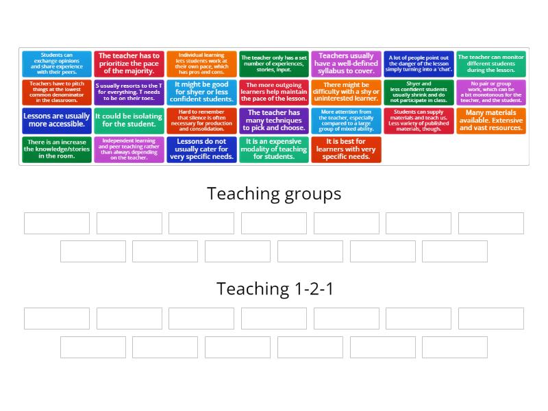 Teaching groups x 1-2-1 - Group sort
