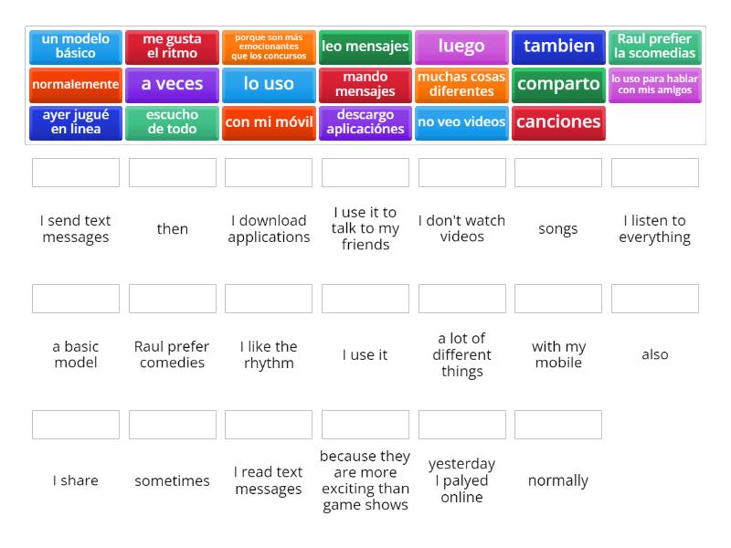 Final assessment year 8 Spanish - Match up