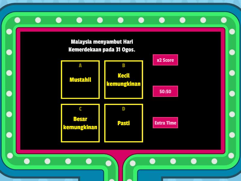 MATEMATIK TAHUN 6 : KEBOLEHJADIAN - Gameshow Quiz