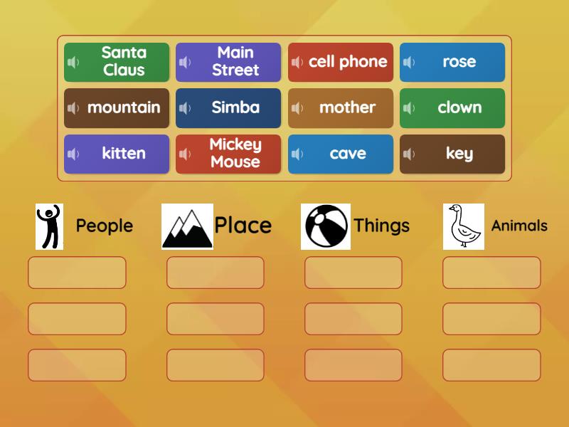 Wordwall Nouns 6 Sort Group Sort