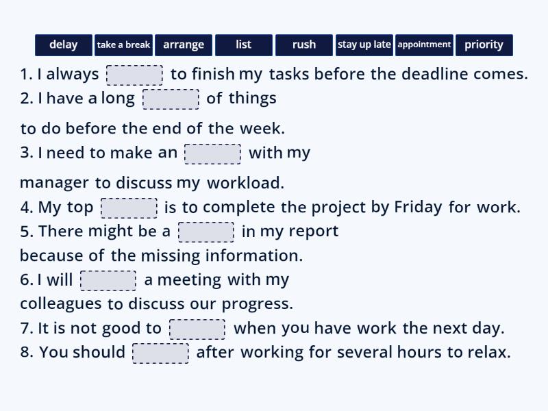 time management (outcomes pre-inter) - Complete the sentence