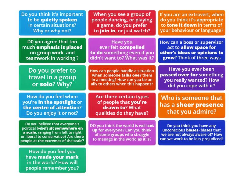 Introverts and extroverts: conversation questions - Fichas giratorias