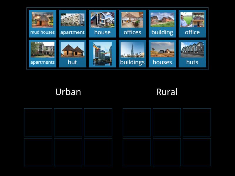 Categorize the following pictures into Urban and Rural - Group sort