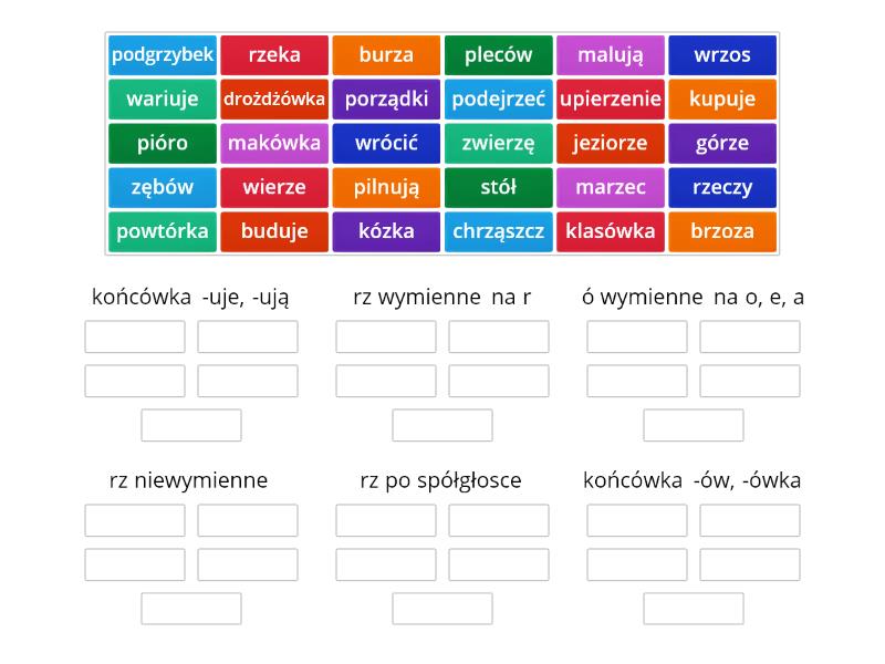 Pisownia rz u ó Posortuj