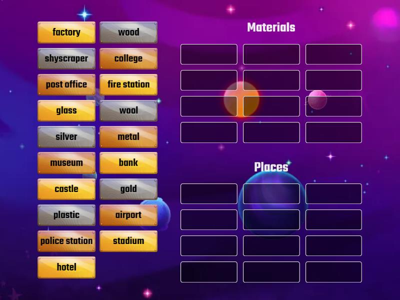 Materials and Places - Group sort