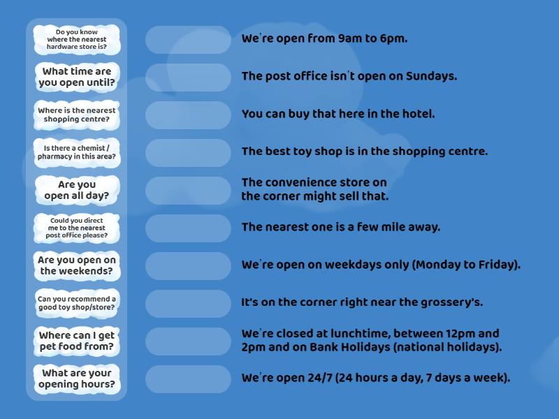 Shop questions and responses - Match up