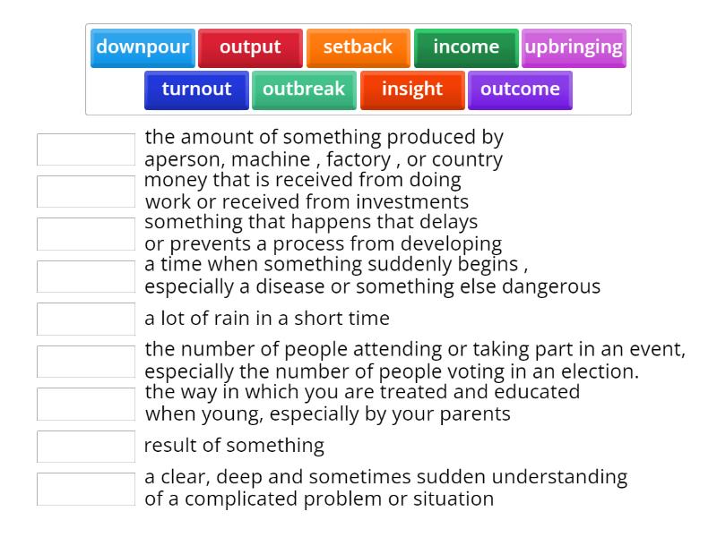 noun forms with in, out, up down and back - Une las parejas